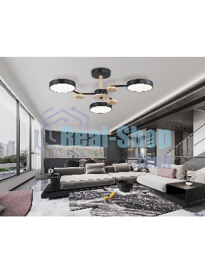 Светильник Ambrella light FL4857/3 BK/WD черный/дерево 54W 3000-6000K D660*170 (без ПДУ)