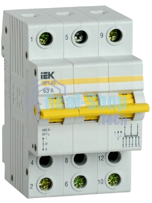 Выключатель-разъединитель трехпозиционный 3п ВРТ-63 63А IEK MPR10-3-063