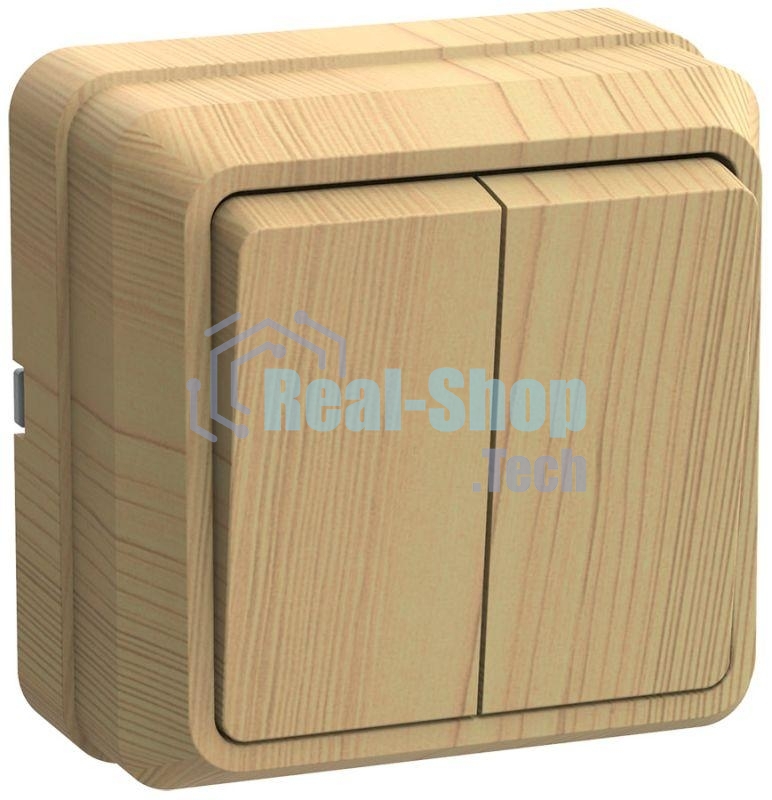 Выключатель 2-кл. ОП ОКТАВА 10А IP20 откр. уст. сосна ИЭК EVO20-K03-10-DC