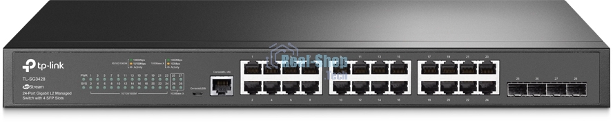 Коммутатор TP-Link JetStream 24-port Gigabit L2/L2+ Managed Switch with 4 SFP slots, support SDN controller, abundant L2/L2+ features, 1U rack mountable, full managed via web UI/CLI/Console/SSH/Telnet/SNMP.