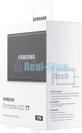 Внешний SSD Samsung T7, 2TB, USB 3.2 Gen 2 Type-C, R/W 1050/1000, титан