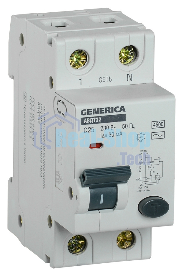 Выключатель автоматический дифференциального тока C25 30мА АВДТ 32 GENERICA ИЭК MAD25-5-025-C-30