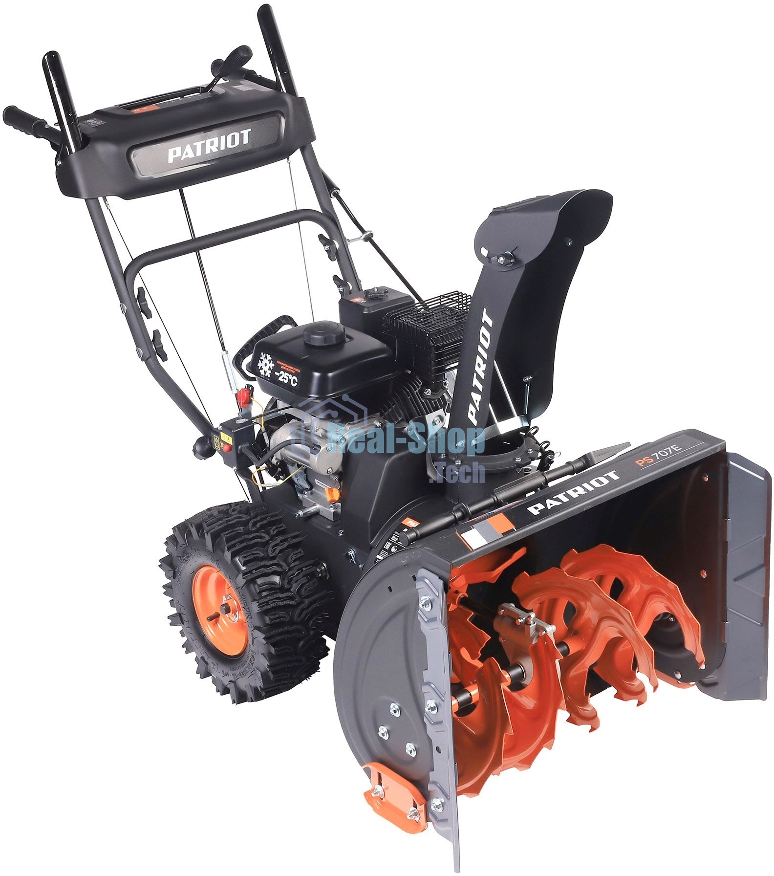 Снегоуборщик PATRIOT PS 707 E, Двигатель 7л.с до -25 °С; 212 сс; Стартер ручной/220V; LED-фара, Панель c увеличенным диапазоном скоростей 6 вперед/2 назад; Ширина ковша 610мм +100(26