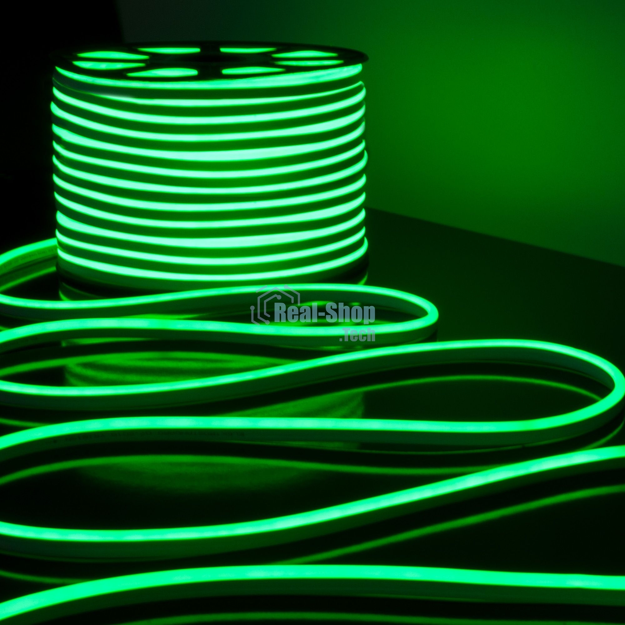 Лента светодиодная LS001 220V / Гибкий неон  9.6W 120Led 2835 IP67 односторонний зеленый, 50 м