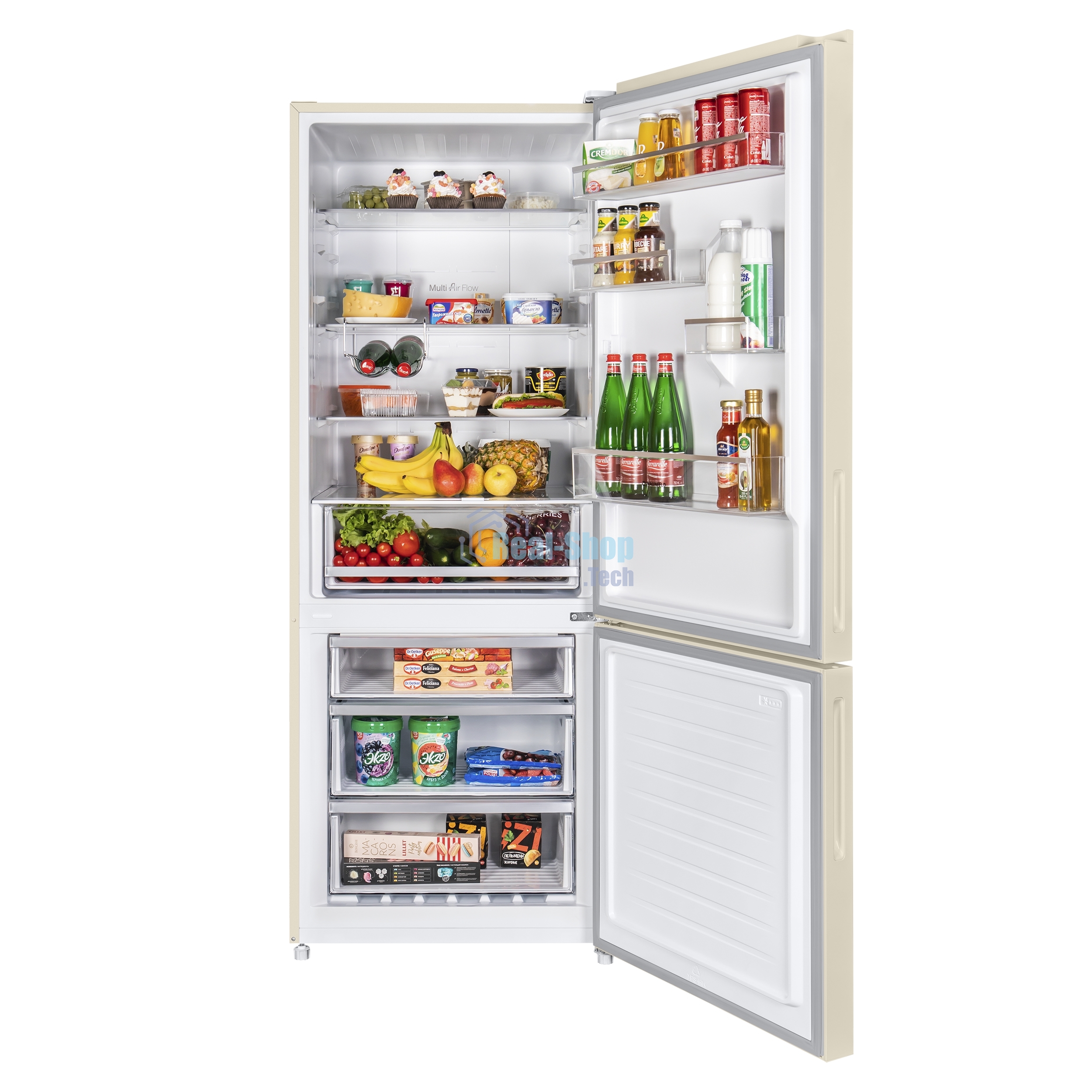 Холодильник Maunfeld MFF1857NFBG бежевый инвертер двухкамерный 336/117л морозилка снизу