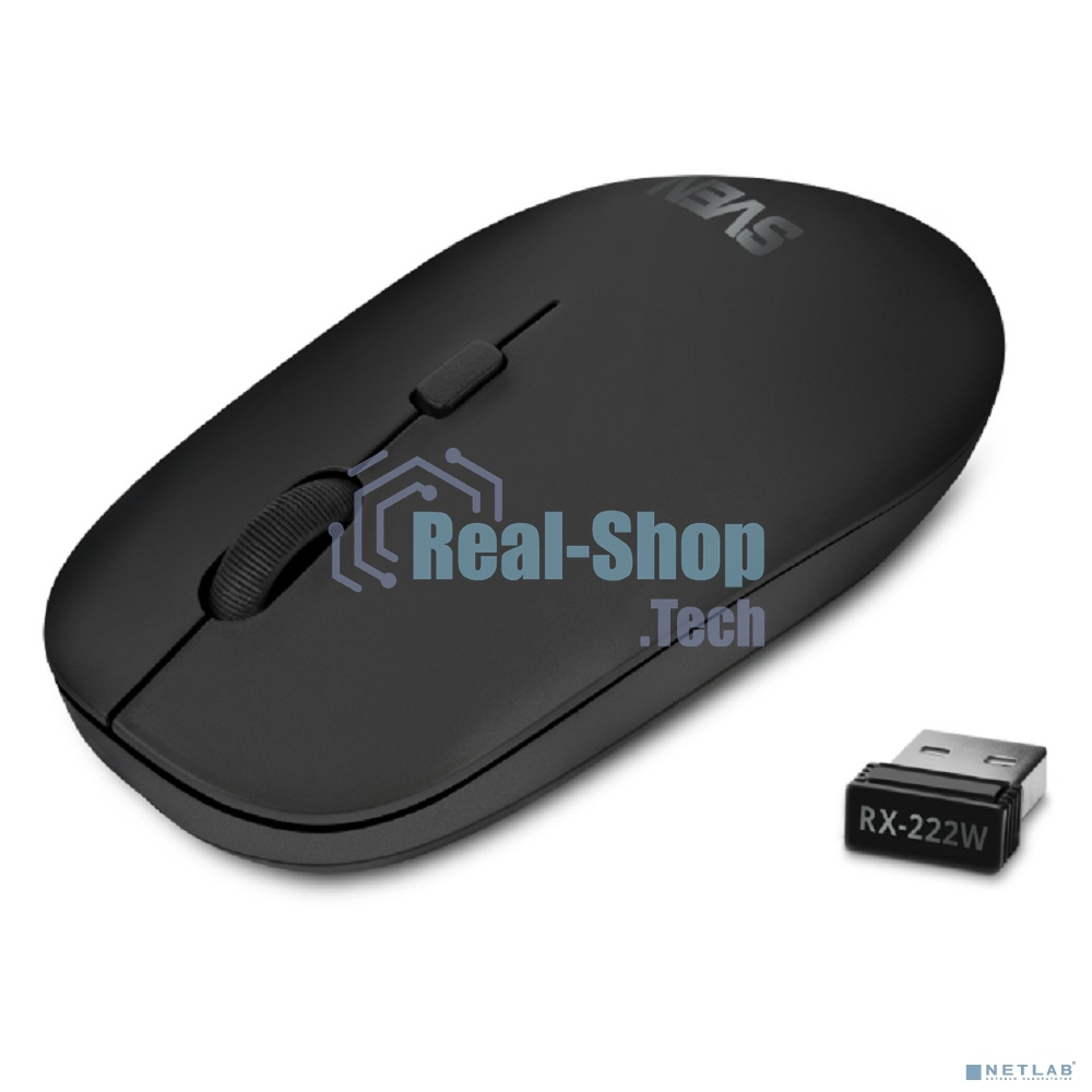 Мышь беспроводная SVEN RX-222W черный, 1800 dpi, радиоканал, Bluetooth, USB, кнопки - 4