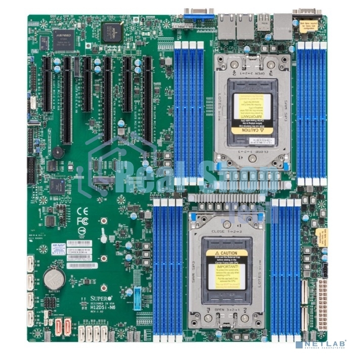 Материнская плата серверная SuperMicro H12DSI-N6-B, сокет SP3, 16xDDR4, 6xPCIe 4.0 x16, 10xSATA, M.2, 2xGigabit Ethernet, 2xUSB 2.0, 2xUSB 3.0, VGA, 24-pin, eATX