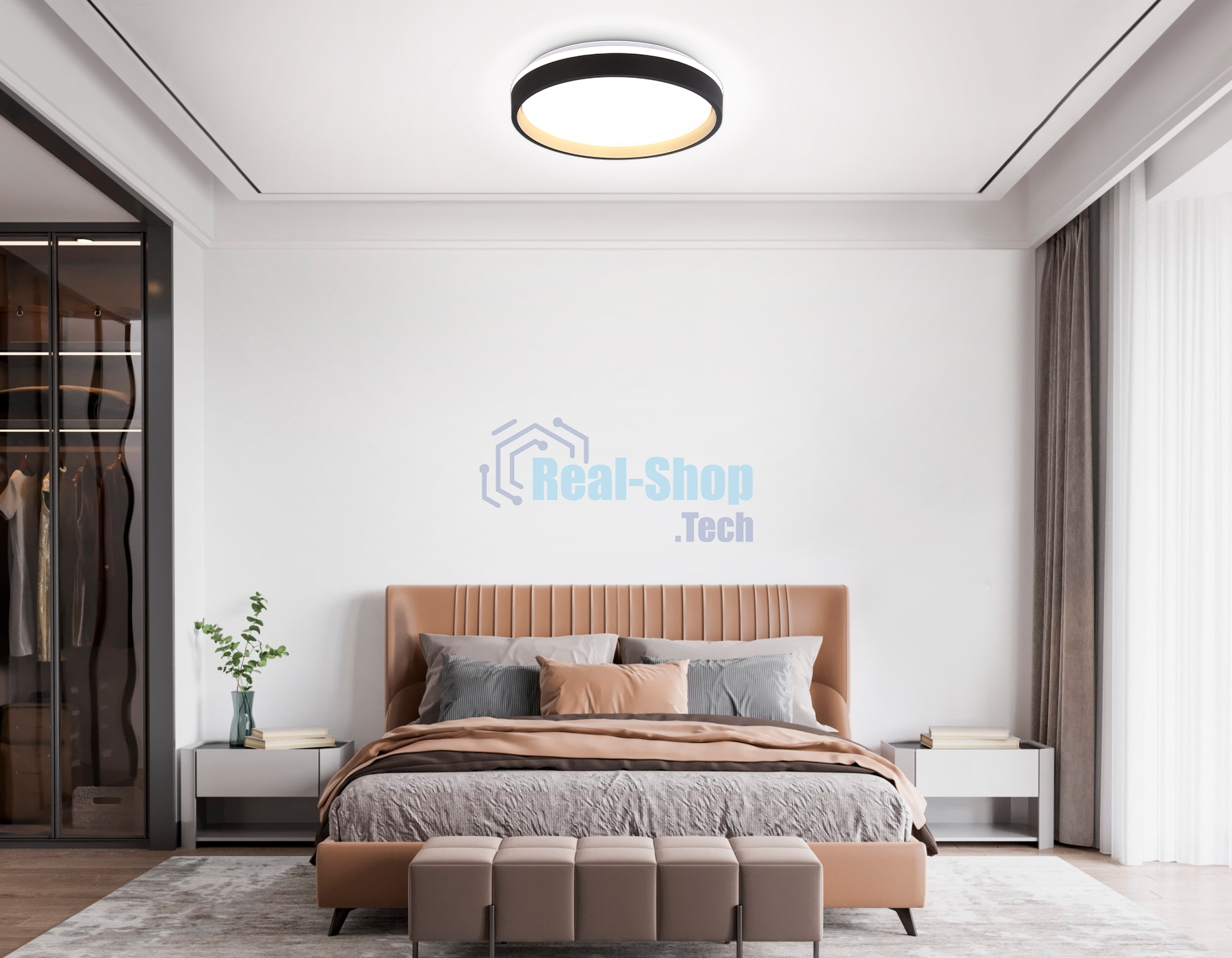 Светодиодный светильник RGB Ambrella light FZ604 BK/GD черный/золото IP20 46W 3000K-6500K+RGB D390*80 (ПДУ ИК)