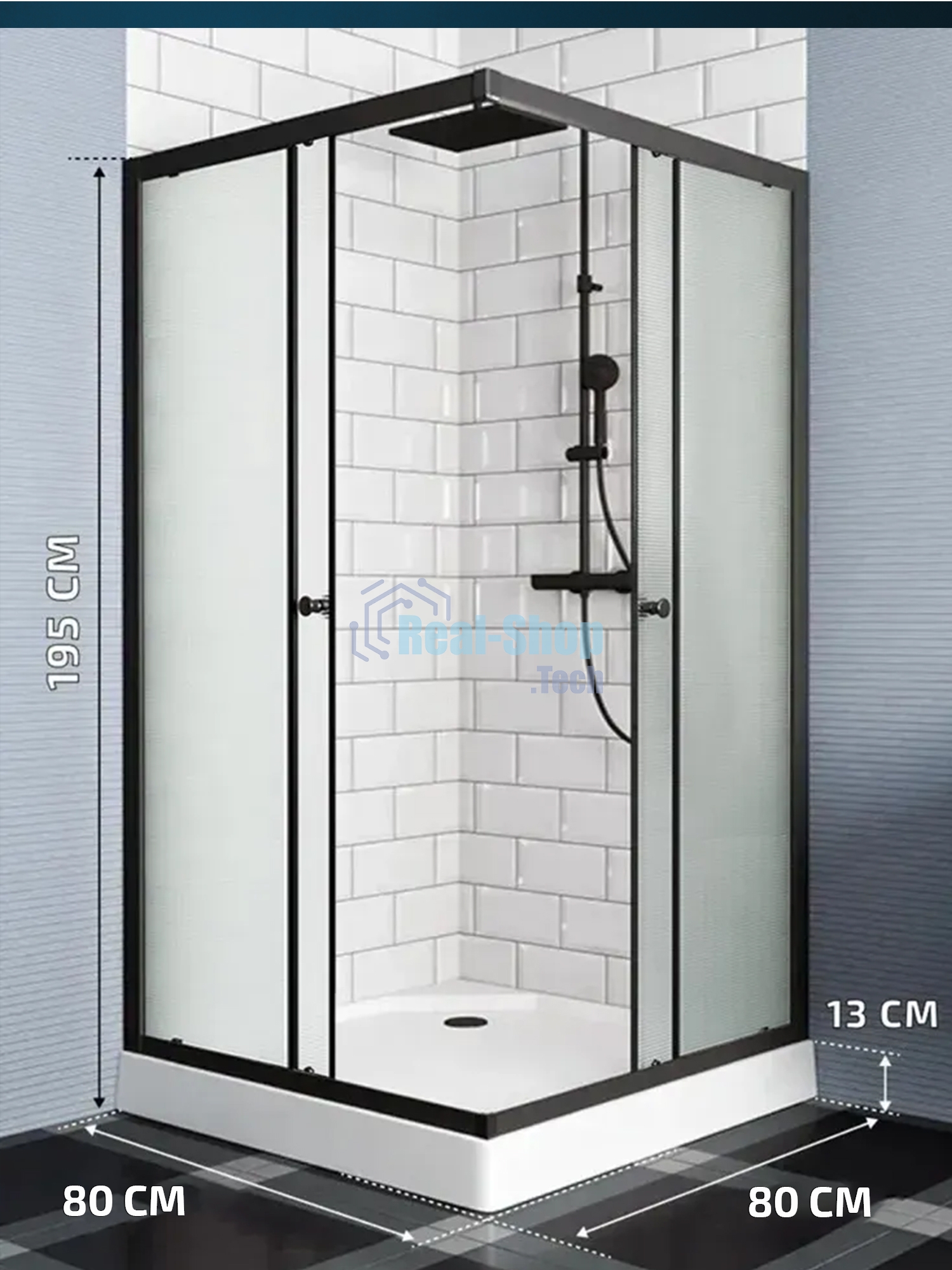 Душевой уголок BAU Stil Hit Black с поддоном 80x80х195, рифленое закаленное стекло, черный профиль