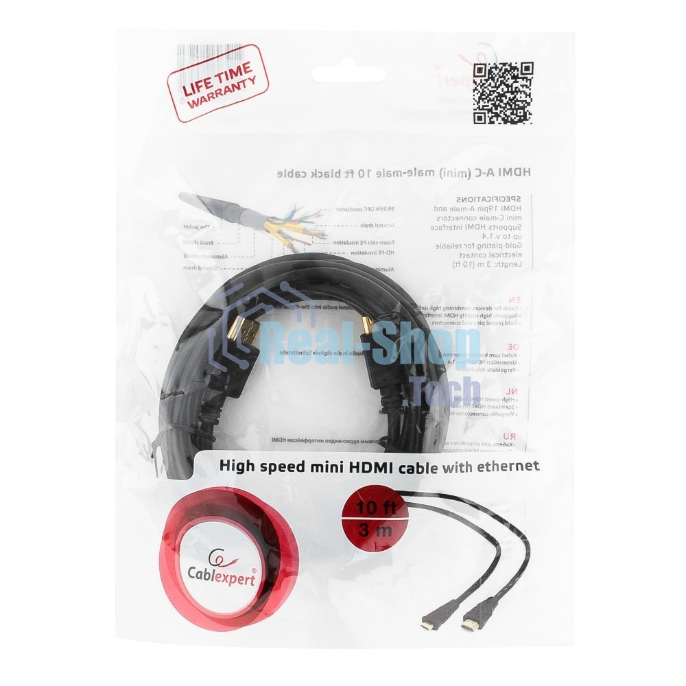 Кабель HDMI-miniHDMI Cablexpert CC-HDMI4C-10, 19M/19M, v2.0, медь, позол.разъемы, экран, 3.0м, черный, пакет