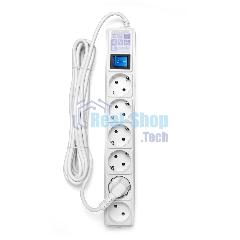 Сетевой фильтр PowerCube Фильтр-удлинитель (SPG(5+1)-16B-5M) 6 розеток, 5м,16А/3,5 кВт, белый