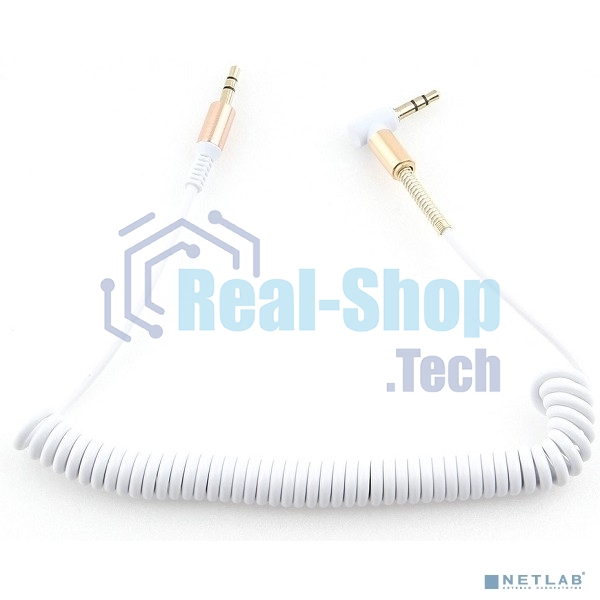 Кабель Cablexpert аудио 90˚ спиральный CCAB-02-35MMLC-1.8MW. 3.5 Jack (M)/3.5 Jack (M), белый, 1.8м, блистер