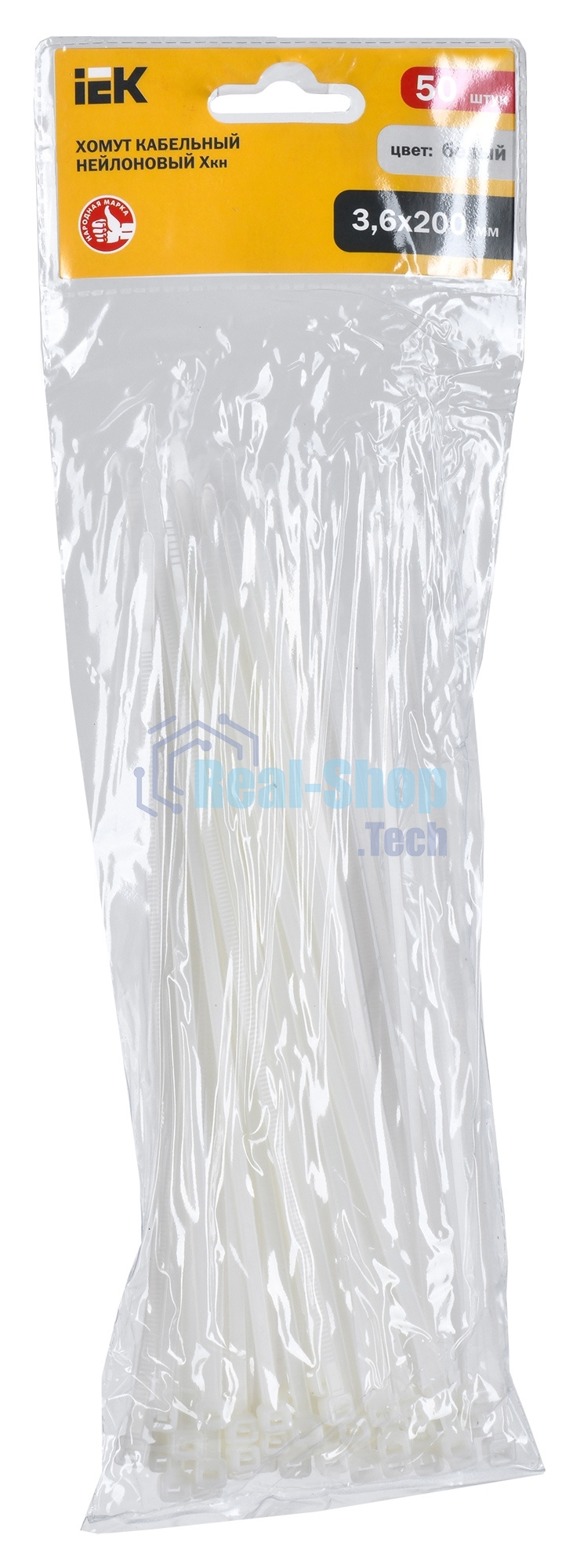Хомут IEK UHH20-D036-200-050 200x3.6 мм (упак:50шт) нейлон белый