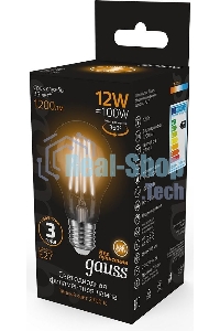 Лампа cветодиодная Gauss Filament А60 12W 1200lm 2700К Е27 LED 1/10/40