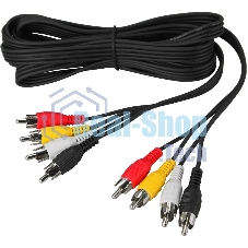 Шнур Rexant 4 RCA - 4 RCA, 3 м, черный (10 шт./уп.)