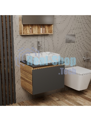 Комплект: тумба Bau Dream Blackwood графит 60, 1 ящик, раковина прямоугольная BAU Cerama 48х37, мрамор, смеситель Hotel Dream, нерж сталь