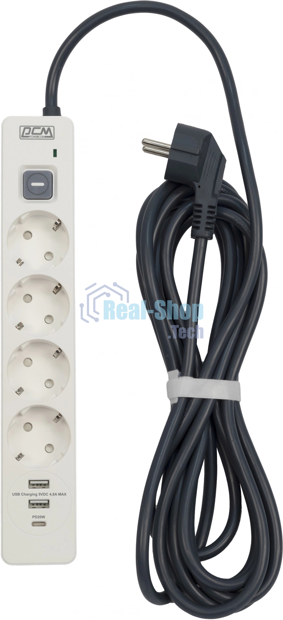Сетевой фильтр Powercom SP-01 USB2A1CW 3,0М 3.0 м, 4 розетки, белый/серый, коробка