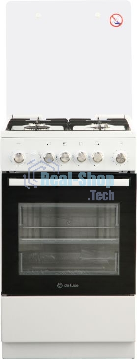 Плита газовая De Luxe 5040.30г (кр) ЧР белый/черный, конфорок 4 шт, духовка 43 л, 50 см x 85 см x 50 см