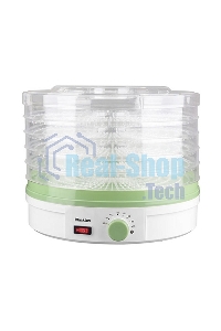 Сушилка для овощей и фруктов Blackton Bt FD1114 White-green, Мощность 245 Вт, Регулировка температуры 35-70 °С, 5 основых поддонов, 2 дополнительных поддона для пастилы, Конвективная сушка, Сохраняет максимум витаминов и питательных веществ в овощах, фрук