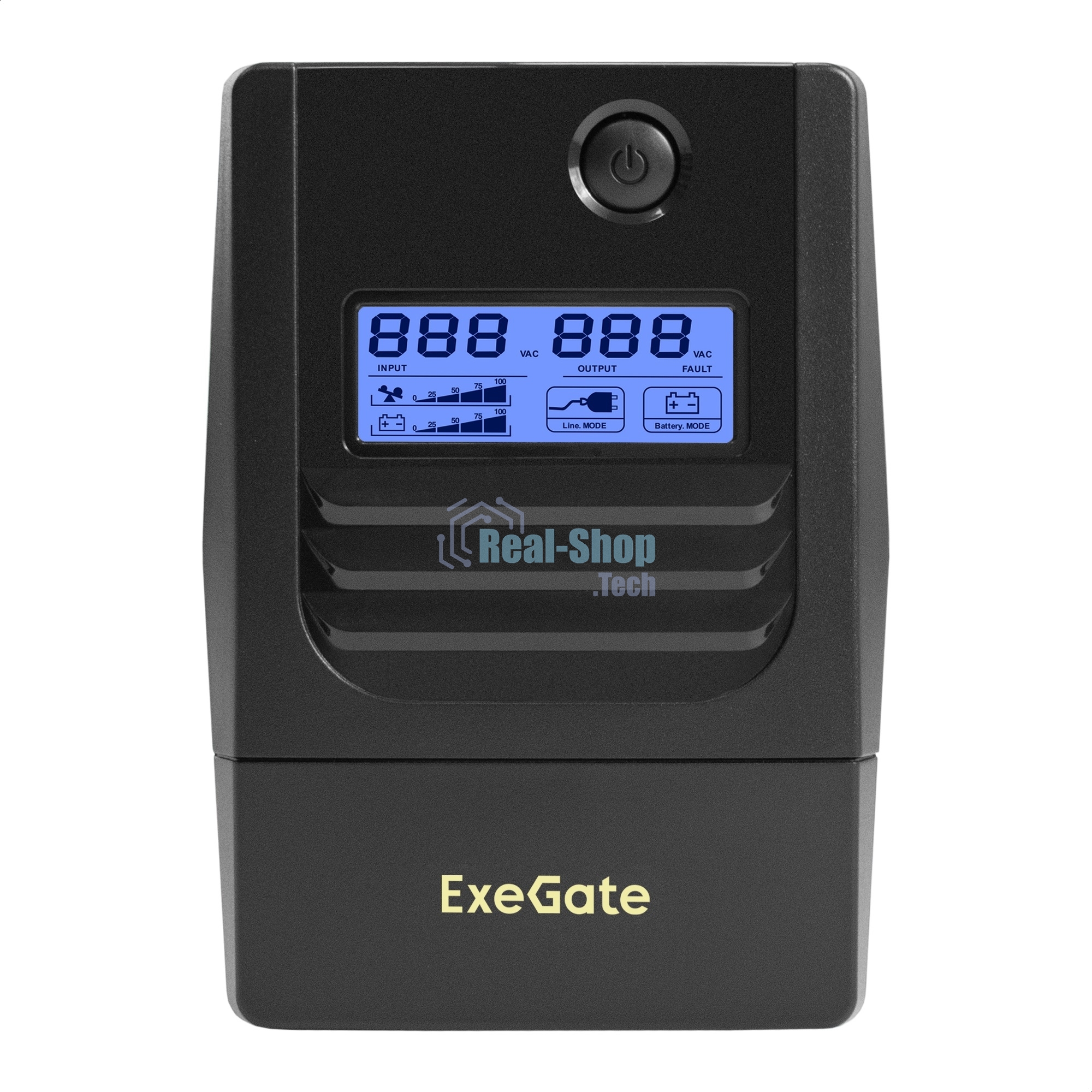 Источник бесперебойного питания ExeGate Smart LB-500.LCD.AVR.2SH (500VA/300W, LCD, AVR, 2*Schuko, батарея 12V 4.5Ah, черный)