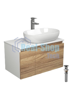 Комплект для ванной, 4 предмета (Тумба подвесная Bau Blackwood 80 + Раковина BAU 59х40 + Смеситель высокий Hotel Still, нерж. сталь, выпуск черный)