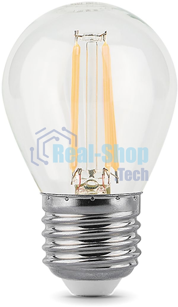 Лампа светодиодная филаментная Gauss 9Вт цок.:E27 шар 220B 2700K св.свеч.бел.теп. G45 (упак.:10шт)