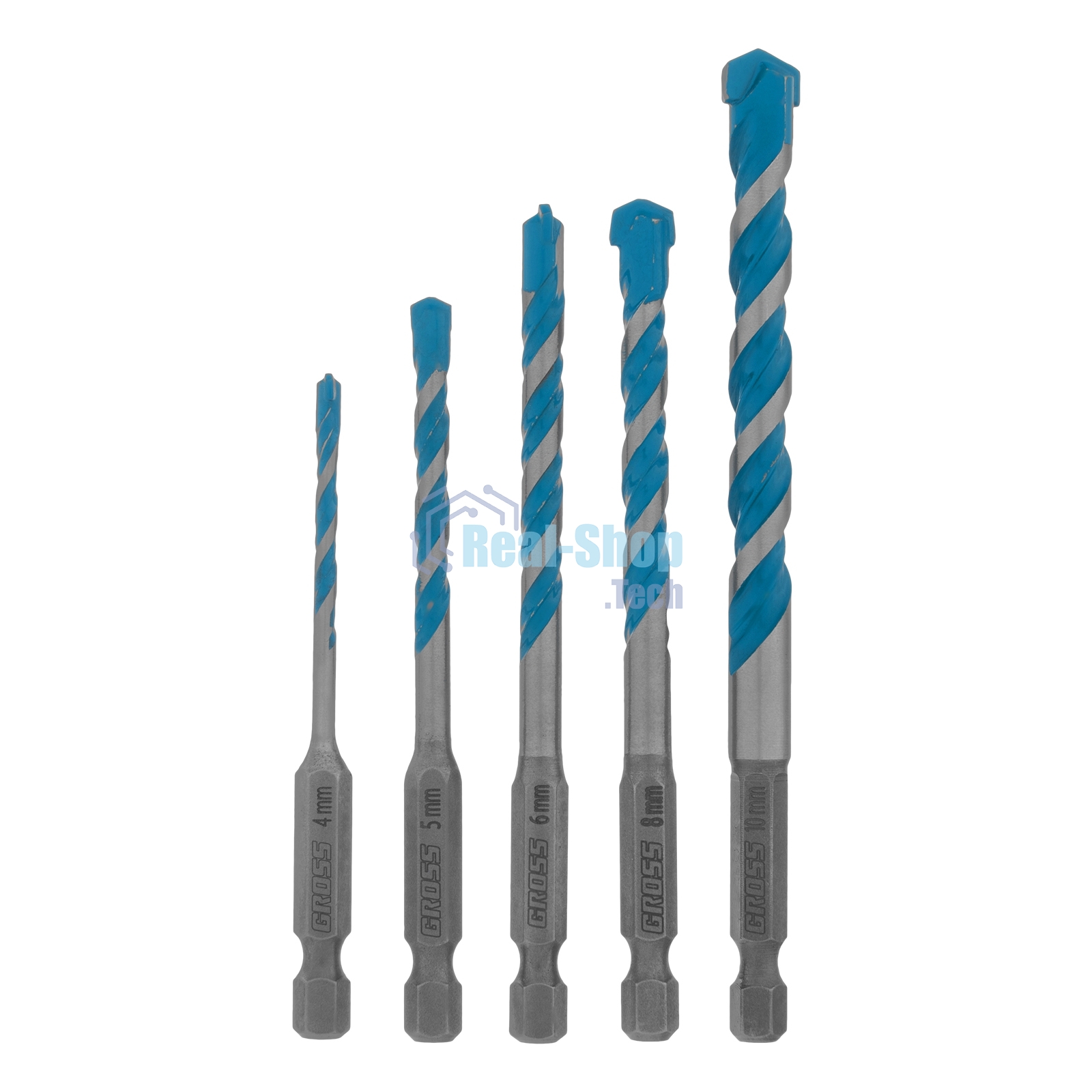 Набор сверл универсальных Gross Multipurpose PRO, 6-гр. хвостовик, 4-10 мм, 5 шт