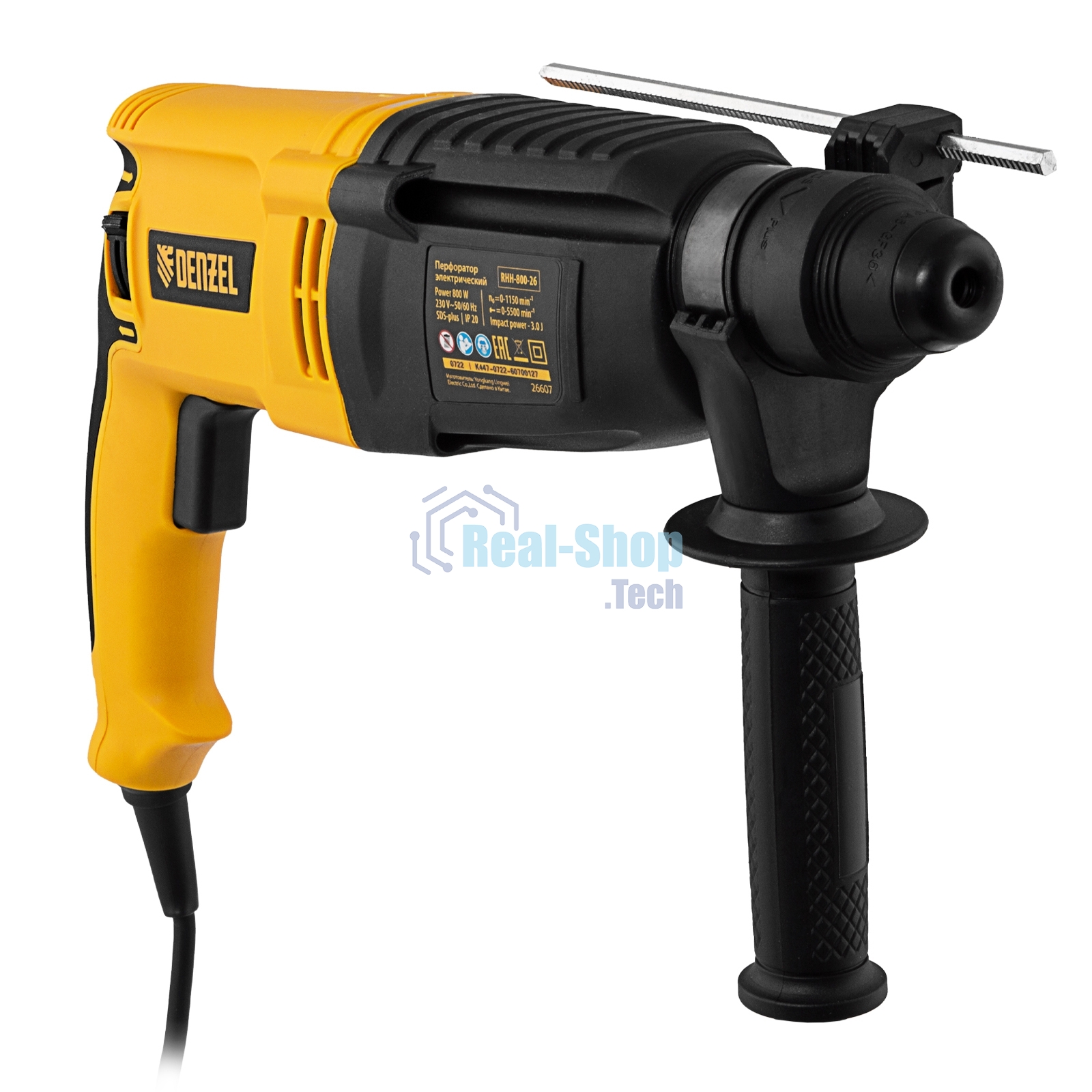 Перфоратор электрический Denzel RHH-800-26, SDS-plus, 800 Вт, 3 Дж, 3 плюс 1 реж.