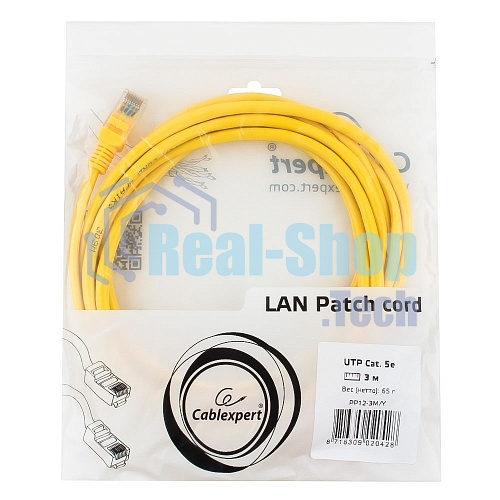 Патч-корд UTP Cablexpert cat.5e, 3м, литой, многожильный, желтый