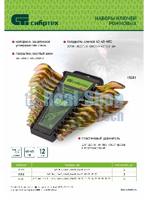 Набор ключей рожковых Сибртех 6-32 мм, 12 шт, желтый цинк