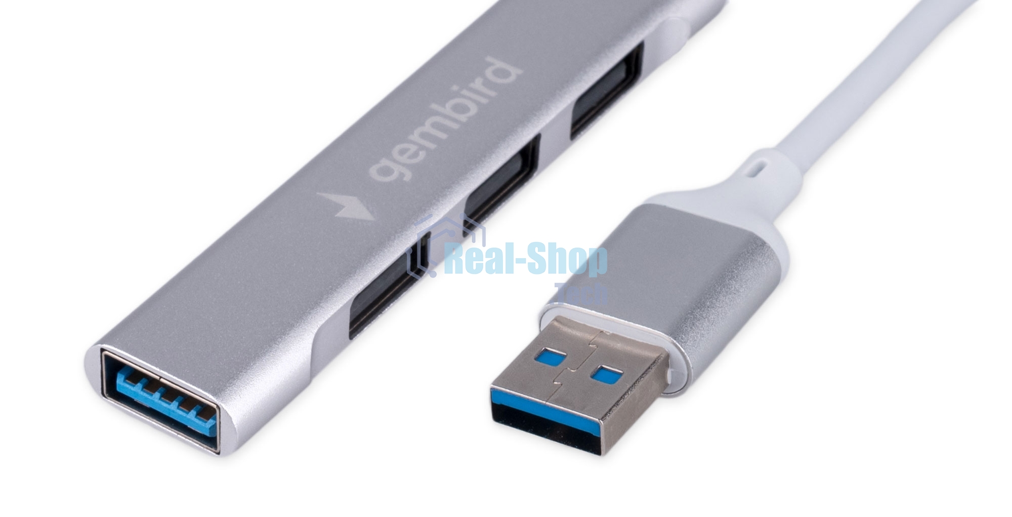 Разветвитель USB3.0/2.0 Gembird UHB-C206, USB3.0, 3xUSB2.0, кабель USB 10 см, серебристый металл, пакет