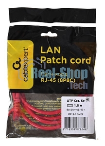 Патч-корд UTP Cablexpert cat.5e, 1.5м, литой, многожильный, красный