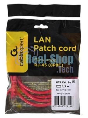 Патч-корд UTP Cablexpert cat.5e, 1.5м, литой, многожильный, красный