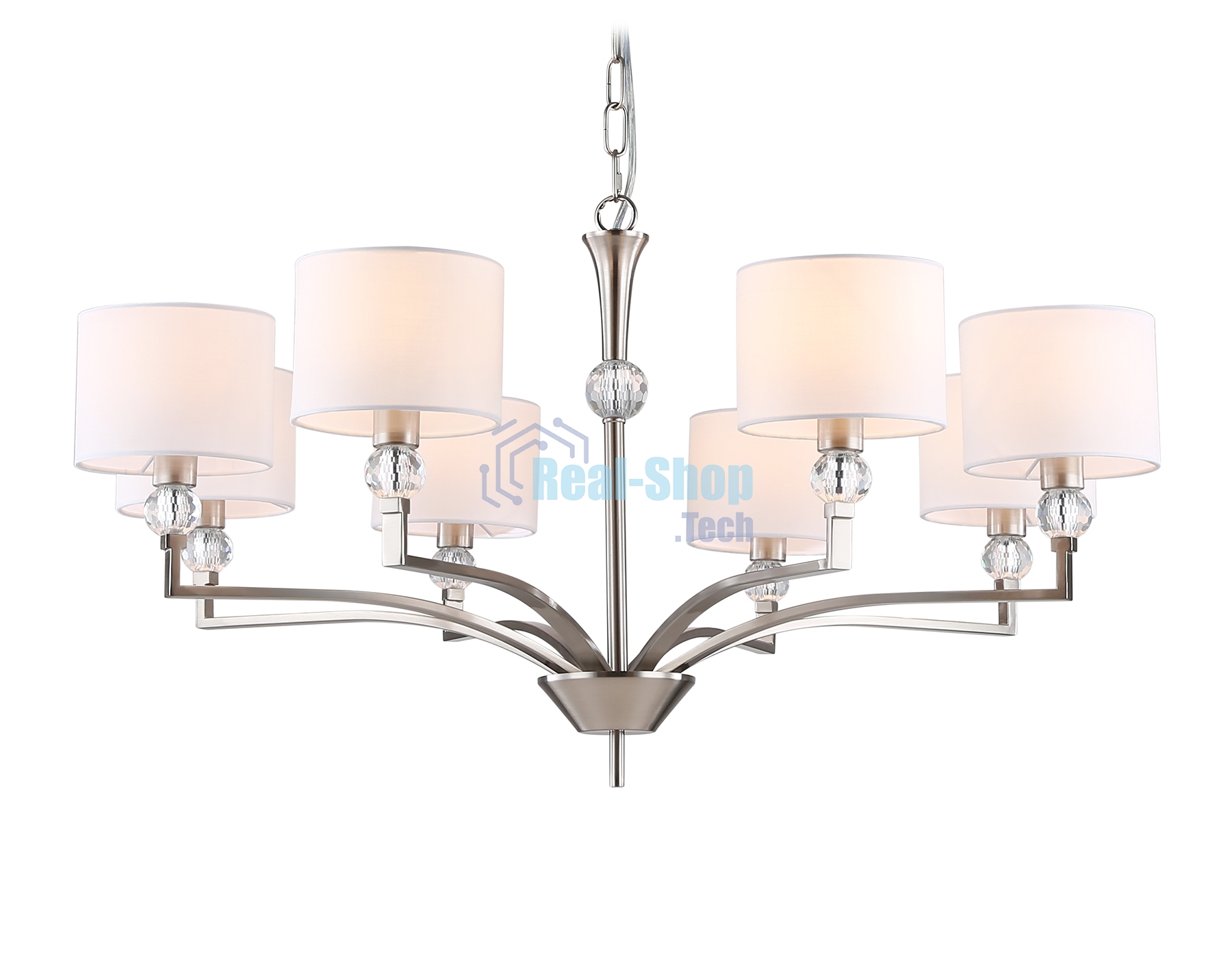 Люстра Ambrella light LH71123/8 SN/WH никель/белый E14/8 max 40W D840*880