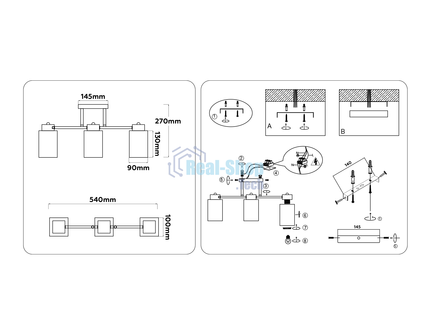 Светильник Ambrella light TR303046/3 BK/GD черный/золото E27/3 max 60W 540*100*270