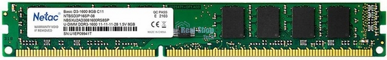 Оперативная память NETAC Basic, DDR3, 8GB (1x8GB), 1600MHz, CL11, DIMM