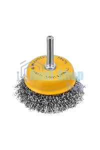 Щетка для дрели Denzel 65 мм, чашка, со шпилькой, нержавеющая витая проволока