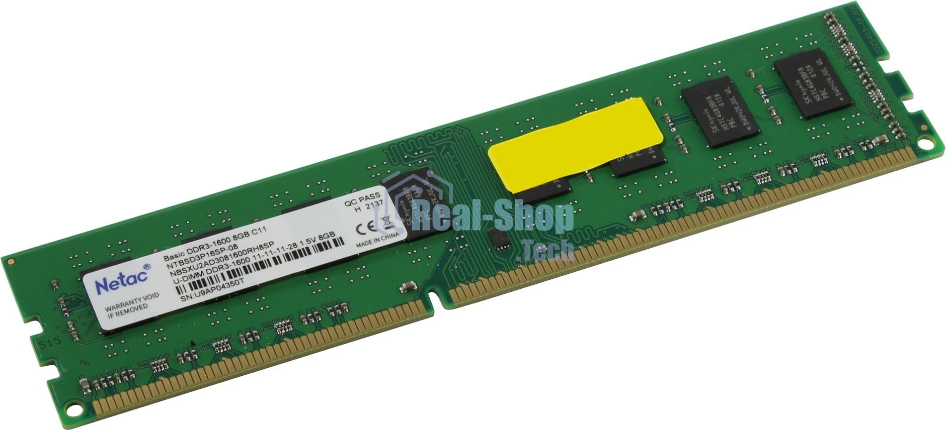 Оперативная память NETAC Basic, DDR3, 8GB (1x8GB), 1600MHz, CL11, DIMM