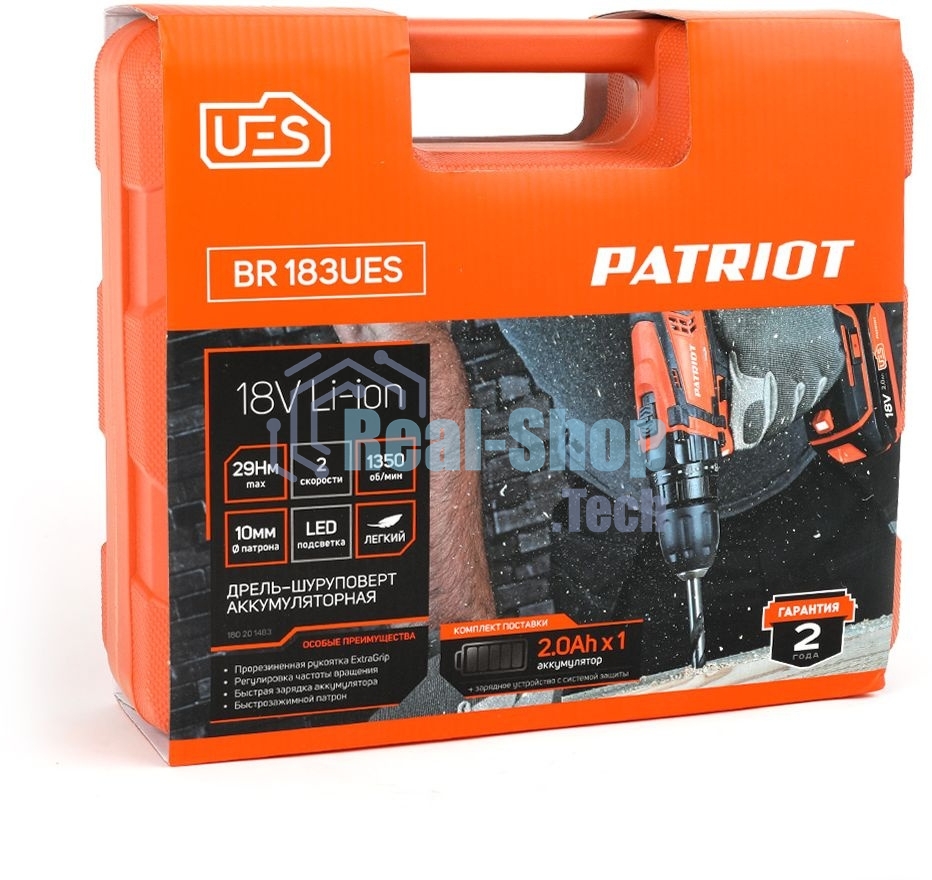 Дрель-шуруповерт аккумуляторная Patriot BR 183UES, Аккумуляторная, 18В, Кейс