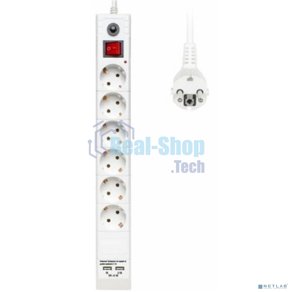 Сетевой фильтр Buro BU-SP3 USB 2A-W 3 м (6 розеток) белый (коробка)