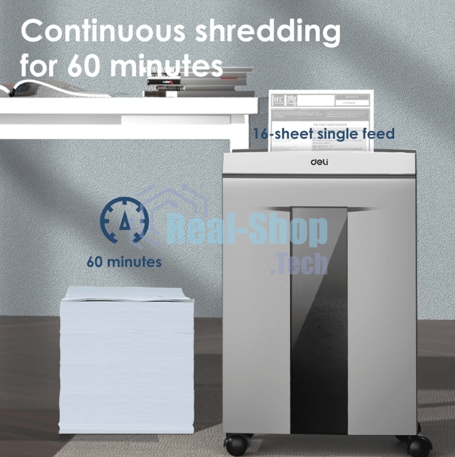 Шредер Deli ET096 серебристый (секр.P-5) фрагменты 16лист. 30лтр. CD