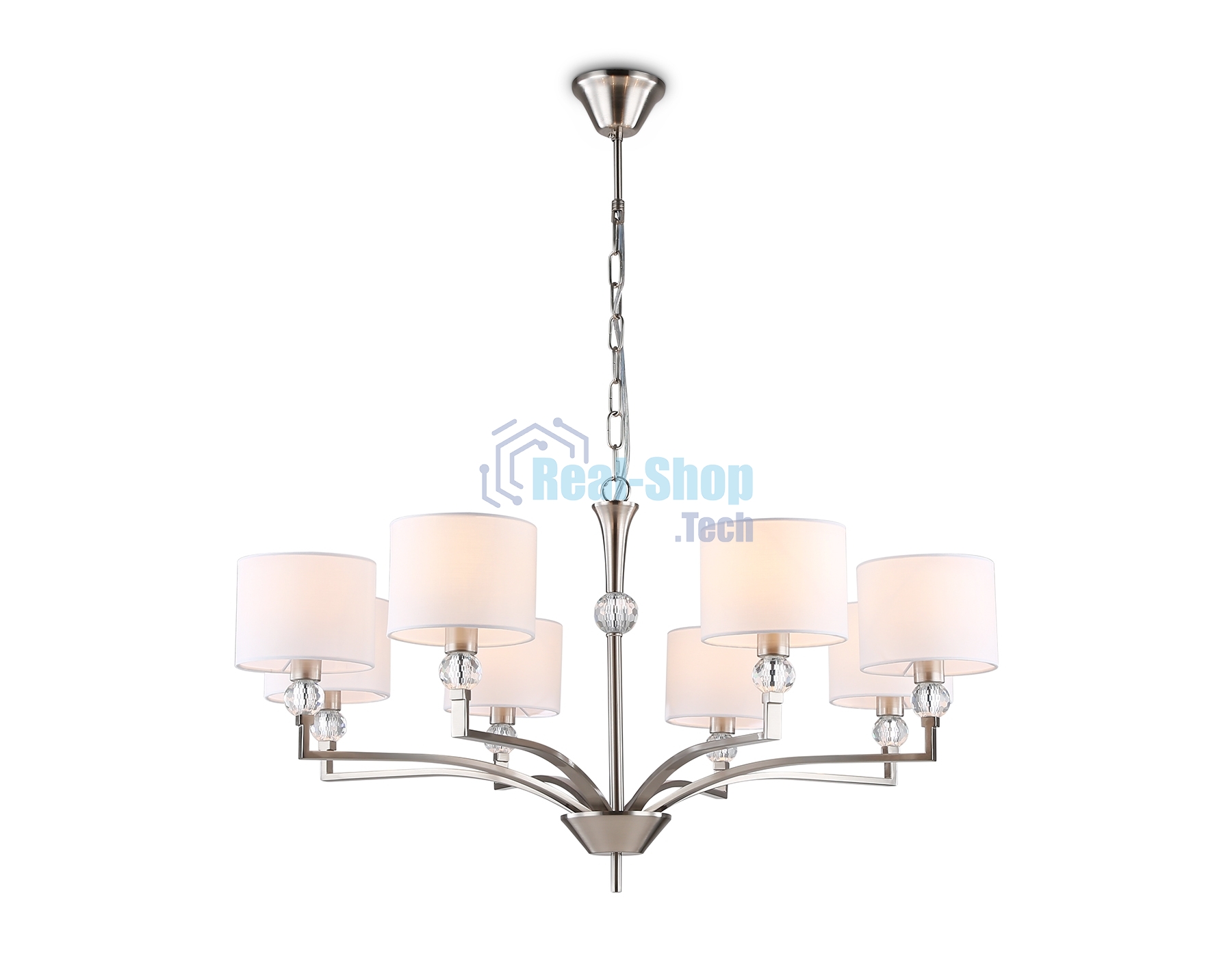 Люстра Ambrella light LH71123/8 SN/WH никель/белый E14/8 max 40W D840*880