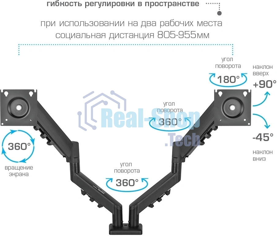 Кронштейн Kromax OFFICE-14 черный, 4 шт/уп. Кр. стал. настол. для 2-х мон. 15