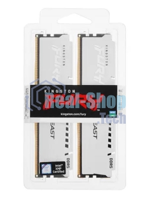 Оперативная память Kingston Fury Beast, DDR5, 32Gb (2x16Gb), 5600MHz, CL40, DIMM, с радиатором, белый
