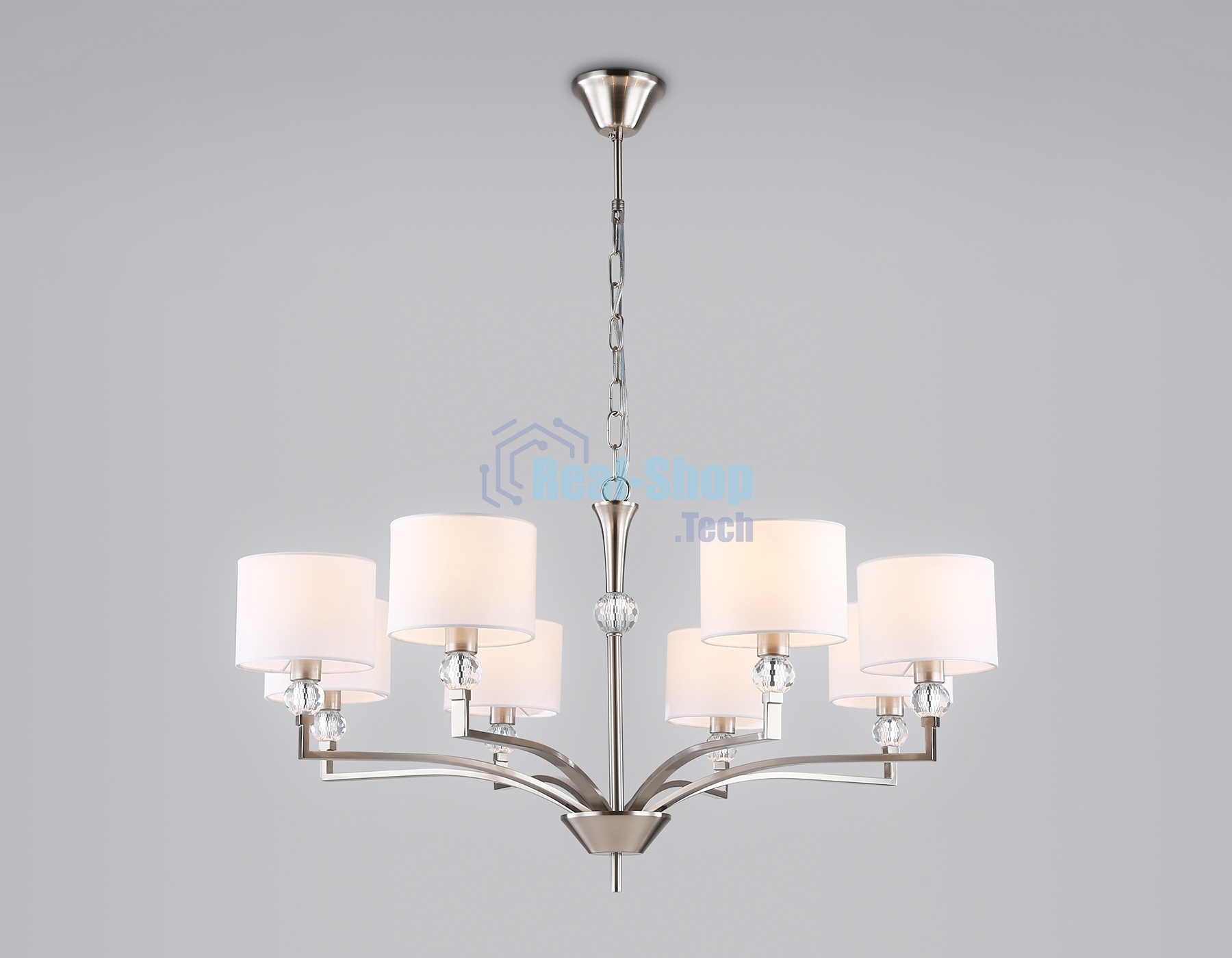 Люстра Ambrella light LH71123/8 SN/WH никель/белый E14/8 max 40W D840*880