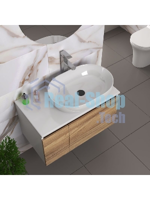 Комплект для ванной, 4 предмета (Тумба подвесная Bau Blackwood 80 + Раковина BAU 59х40 + Смеситель высокий Hotel Still, нерж. сталь, выпуск черный)