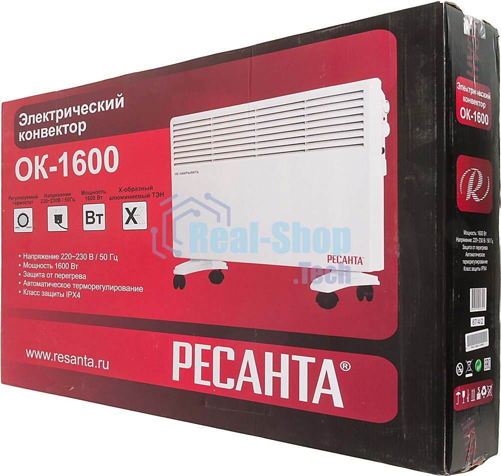 Конвектор Ресанта ОК-1600 белый, 1600 Вт, 20 м2, термостат