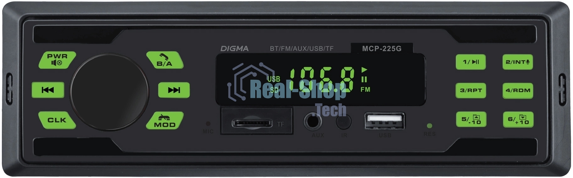 Автомагнитола Digma MCP-225G, 1 DIN, Bluetooth, USB Type-A, AUX