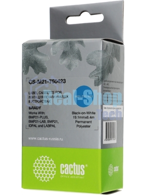 Картридж ленточный Cactus CS-M21-750423 черный шрифт, белый фон (19.1 мм, 6.4 м) для Brady BMP21-PLUS, BMP21-LAB