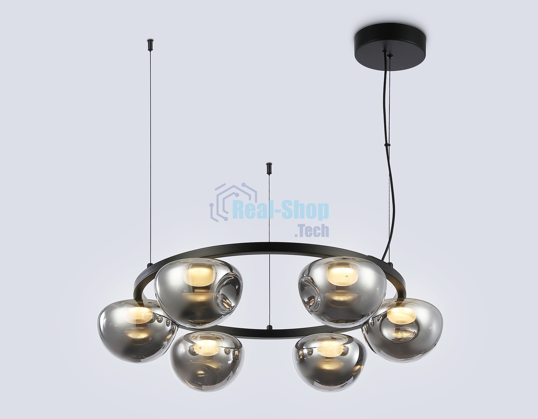 Подвесной светодиодный светильник Ambrella light LH12003/6 BK/GD/SM черный/золото/дымчатый 36W 3000K D760*175